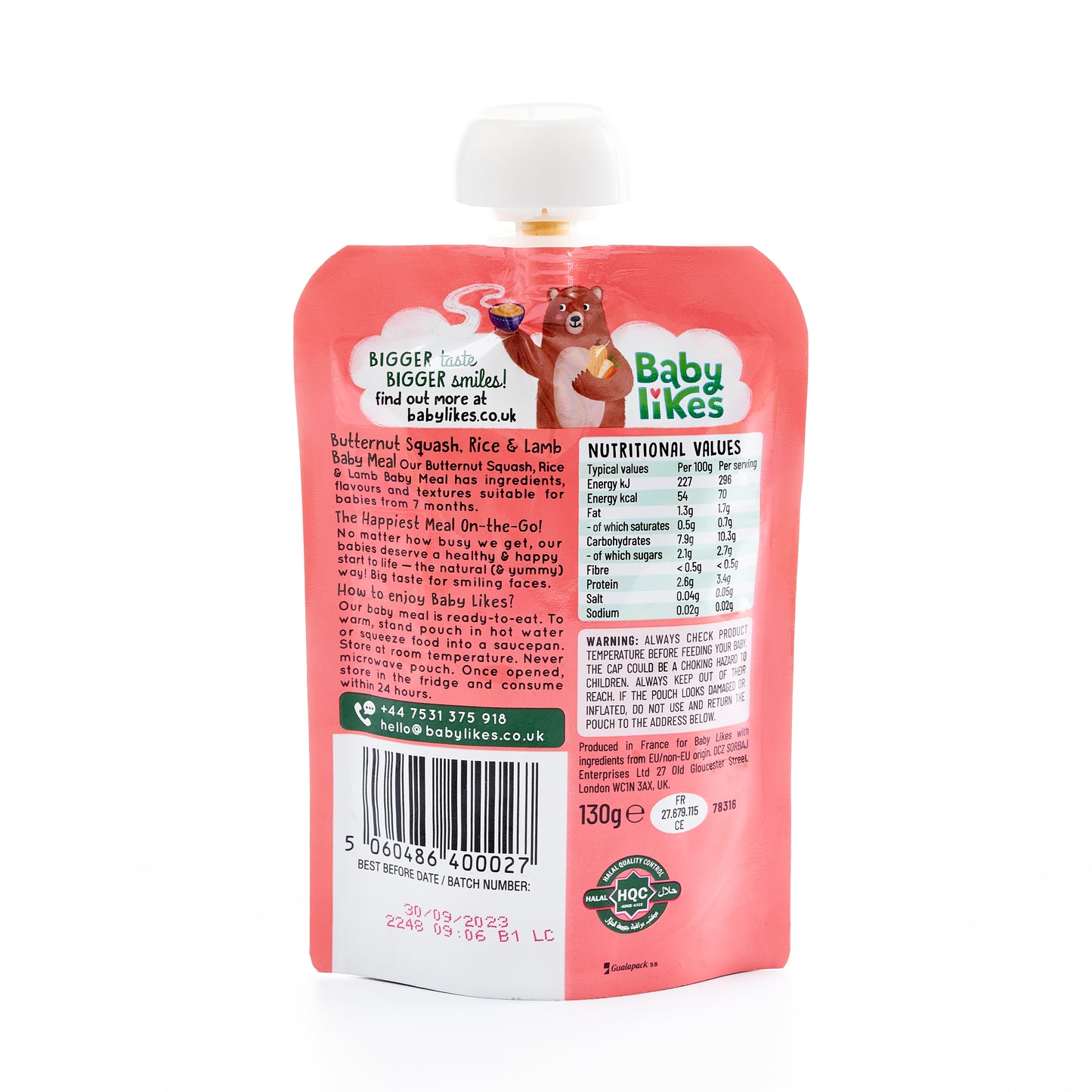 Butternut Squash, Rice and Lamb 130 grams - Baby Puree for 7+ months